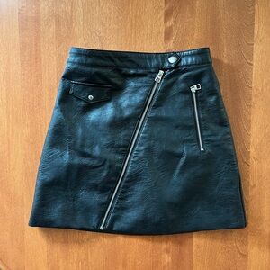 Black Vegan Leather Zipper Mini Skirt